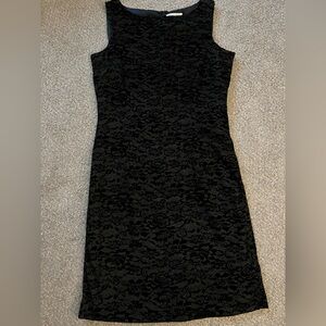 Vintage Black Flocked Velvet Shift Dress (6)